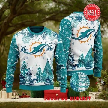 Nfl Miami Dolphins Special Logo Snowflake Reindeer White Christmas Ugly Sweater, NFL Chritsmas Sweater Moonbestprint