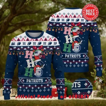 Nfl New England Patriots Hohoho Santa Hat Christmas Ugly Sweater, NFL Chritsmas Sweater Moonbestprint