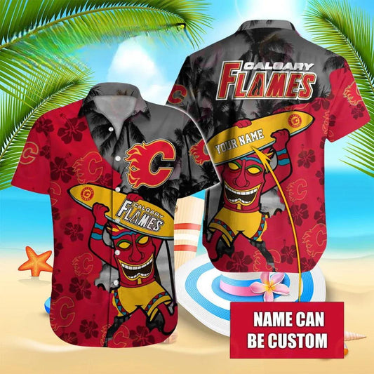 Nhl Calgary Flames Special Native Hawaiians Design Button Shirt, NHL Hawaiian Shirt Moonbestprint