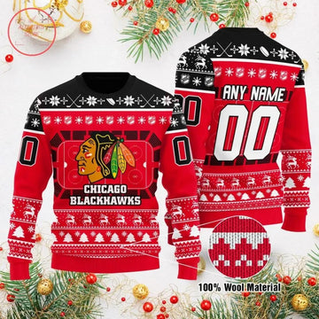 Nhl Chicago Blackhawks Personalized Custom Ugly Christmas Sweater, NHL Christmas Sweater Moonbestprint