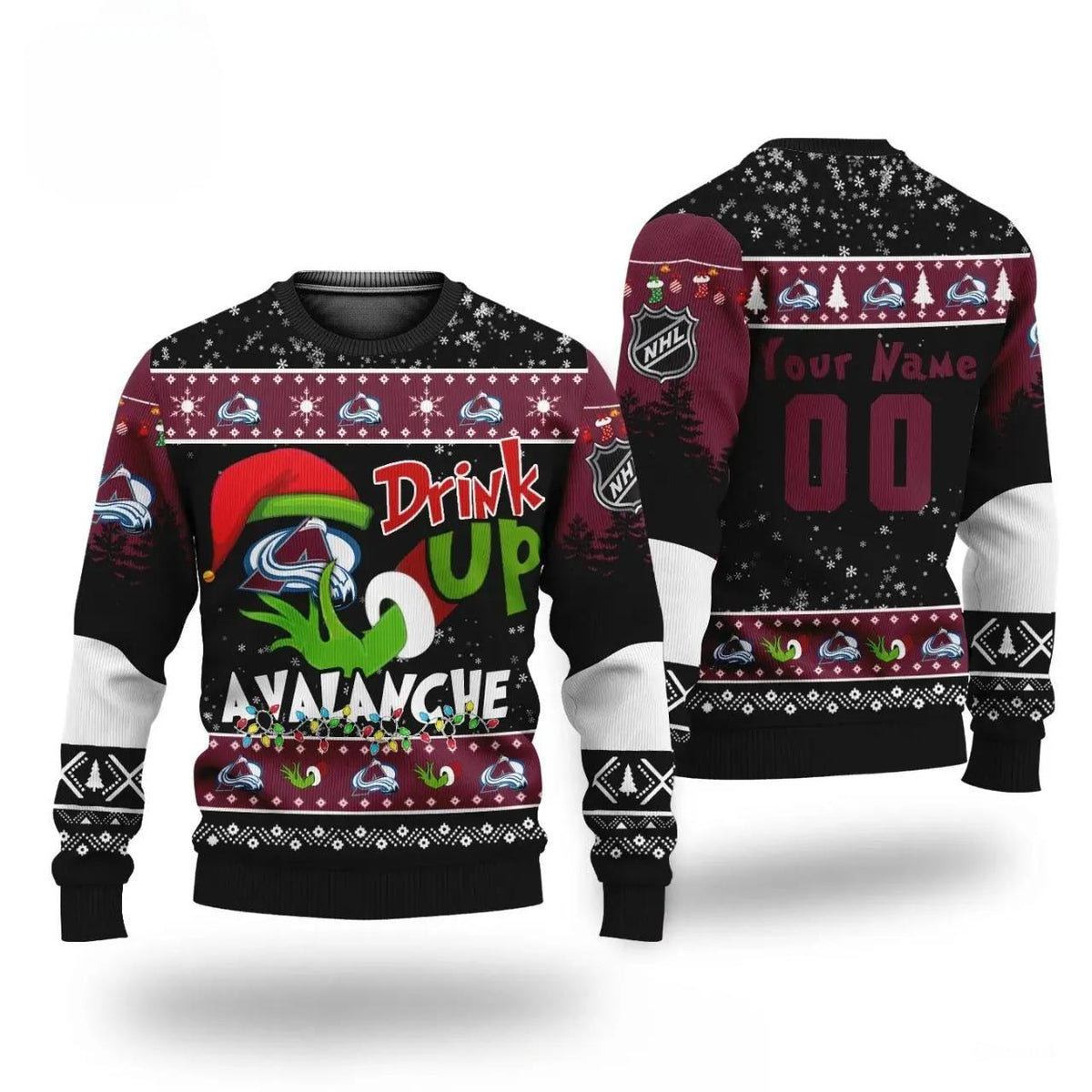 Nhl Grinch Drink Up Colorado Avalanche Custom Ugly Christmas Sweater, NHL Christmas Sweater Moonbestprint