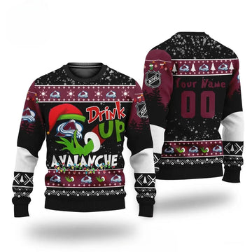 Nhl Grinch Drink Up Colorado Avalanche Custom Ugly Christmas Sweater, NHL Christmas Sweater Moonbestprint