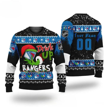 Nhl Grinch Drink Up New York Rangers Custom Ugly Christmas Sweater, NHL Christmas Sweater Moonbestprint
