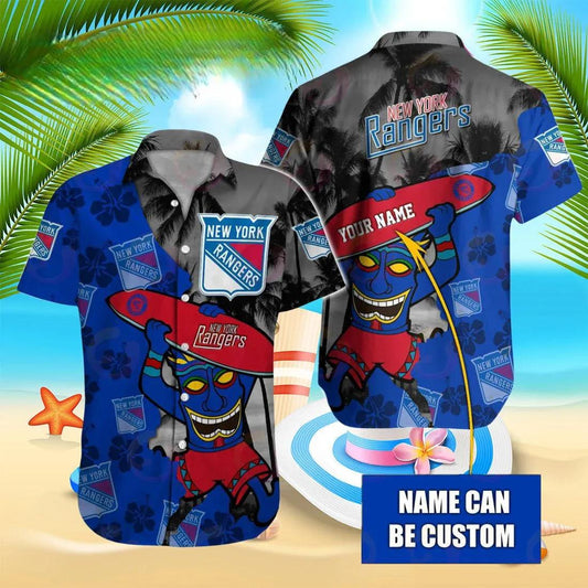 Nhl New York Rangers Special Native Hawaiians Design Button Shirt, NHL Hawaiian Shirt Moonbestprint