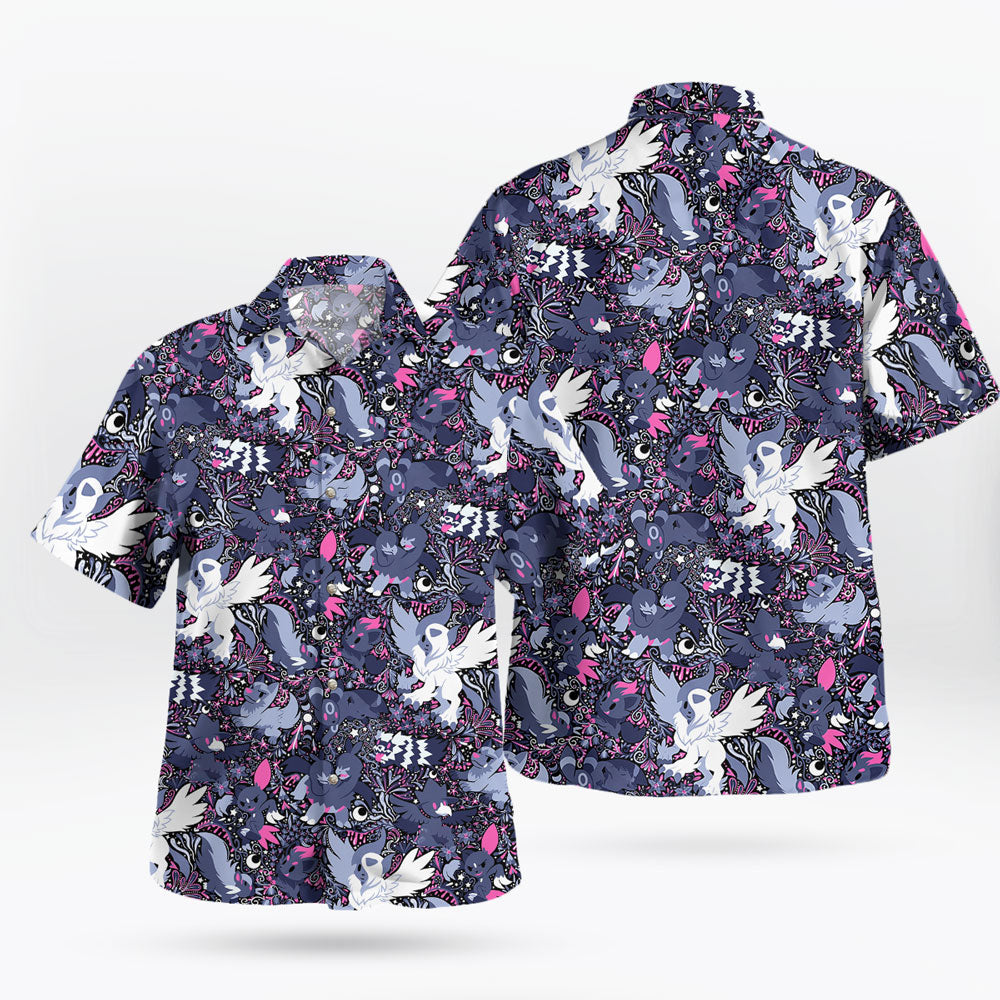 Night Slash Pokemon Hawaiian Shirt Dark Tone Battle Style – Moonbestprint