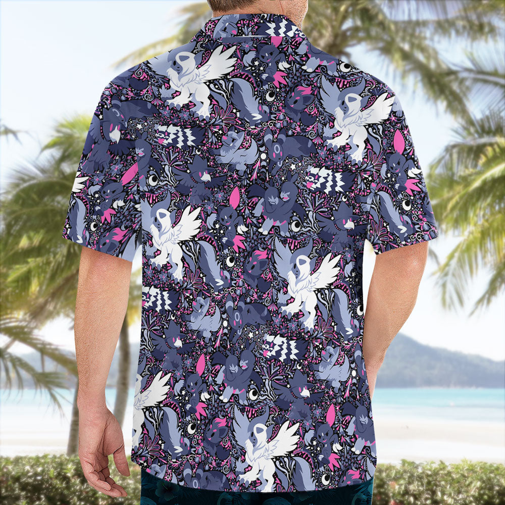Night Slash Pokemon Hawaiian Shirt Dark Tone Battle Style – Moonbestprint