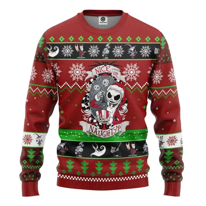 Nightmare Before Christmas Jack Skellington Nice Or Naughty Ugly Sweater, Nightmare Before Christmas Ugly Sweater Moonbestprint