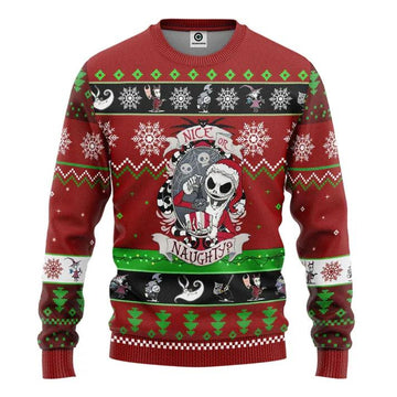 Nightmare Before Christmas Jack Skellington Nice Or Naughty Ugly Sweater, Nightmare Before Christmas Ugly Sweater Moonbestprint