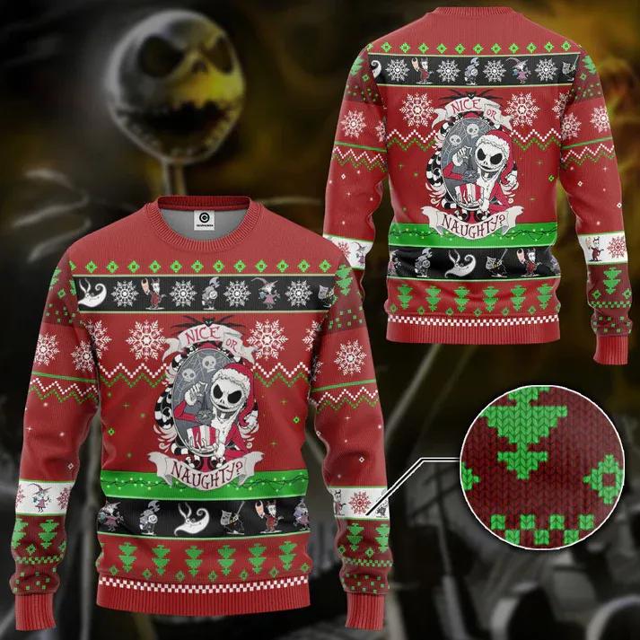 Nightmare Before Christmas Jack Skellington Nice Or Naughty Ugly Sweater, Nightmare Before Christmas Ugly Sweater Moonbestprint