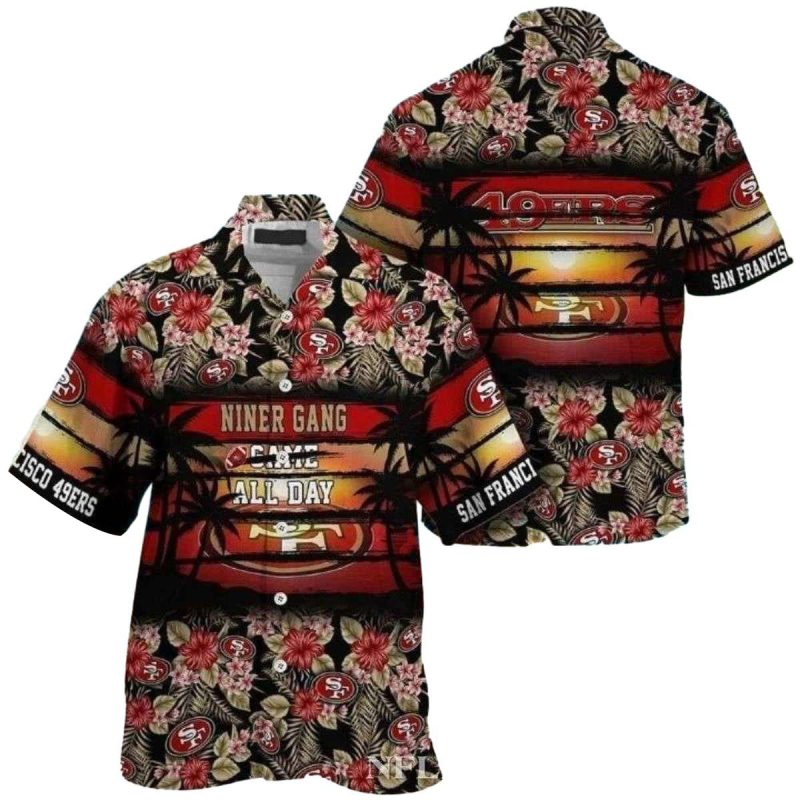 Niner Gang Paradise Black Floral 49ers Hawaiian Shirt - Moonbestprint