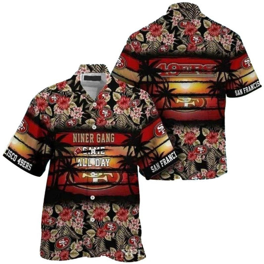 Niner Gang Paradise Black Floral 49ers Hawaiian Shirt - Moonbestprint