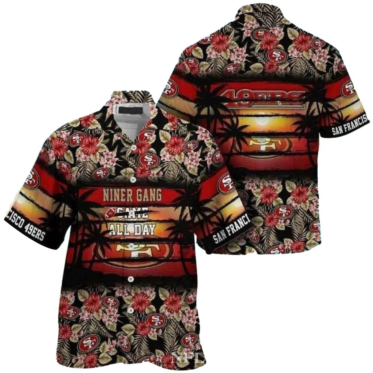 Niner Gang Paradise Black Floral 49ers Hawaiian Shirt - Moonbestprint