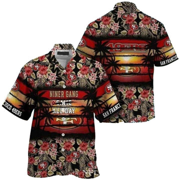 Niner Gang Paradise Black Floral 49ers Hawaiian Shirt - Moonbestprint