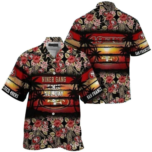 Niner Gang Paradise Black Floral 49ers Hawaiian Shirt - Moonbestprint