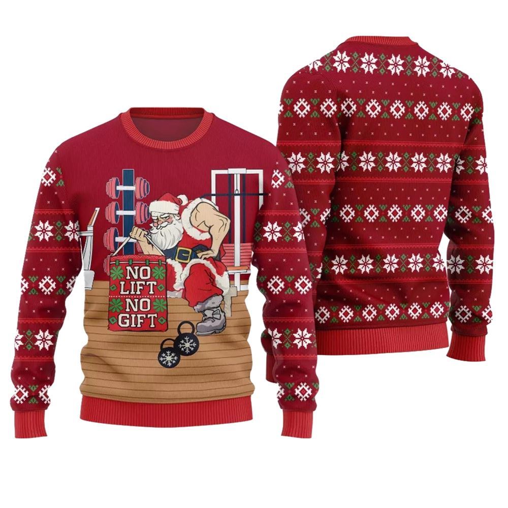 No Lift No Gift Gym Santa Ugly Christmas Sweater - Moonbestprint