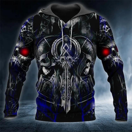 Norse Symbol Warrior Skull Viking 3D Hoodie Moonbestprint