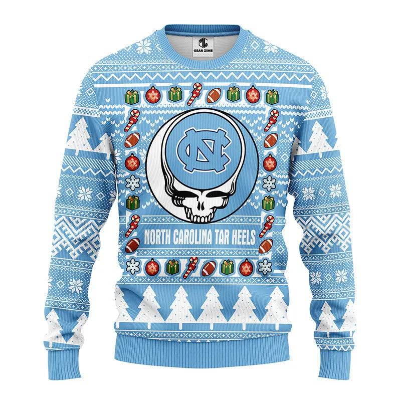 North Carolina Tar Heels Grateful Dead Ugly Christmas Sweater, NCAA Christmas Sweater Moonbestprint