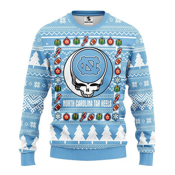 North Carolina Tar Heels Grateful Dead Ugly Christmas Sweater, NCAA Christmas Sweater Moonbestprint