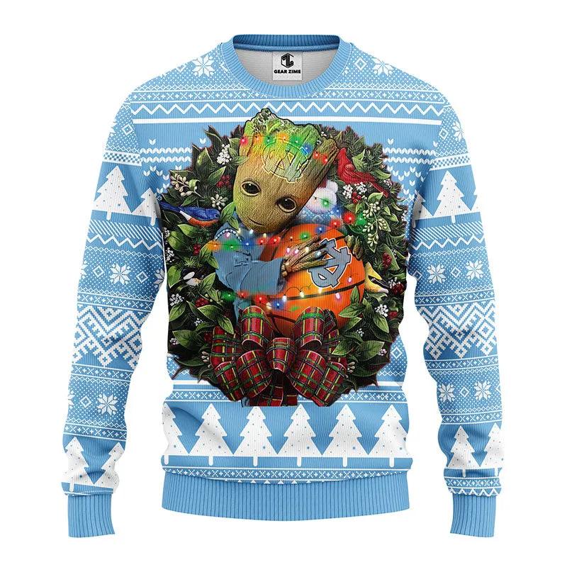 North Carolina Tar Heels Groot Hug Ugly Christmas Sweater, NCAA Christmas Sweater Moonbestprint