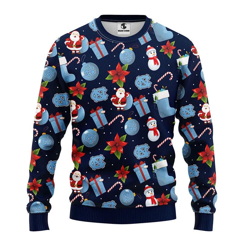 North Carolina Tar Heels Santa Claus Snowman Ugly Christmas Sweater, NCAA Christmas Sweater Moonbestprint