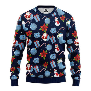 North Carolina Tar Heels Santa Claus Snowman Ugly Christmas Sweater, NCAA Christmas Sweater Moonbestprint