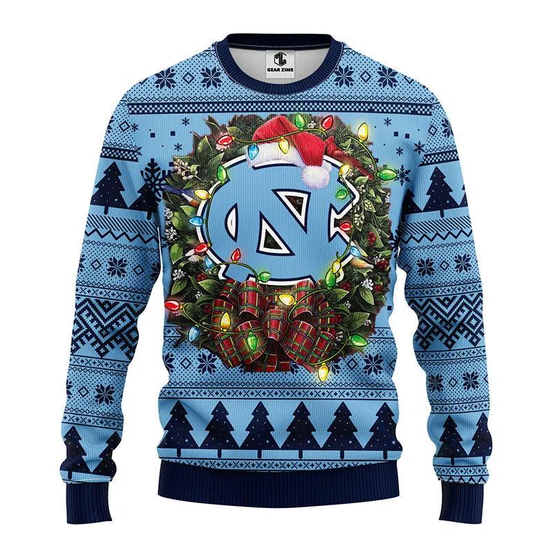 North Carolina Tar Heels Santa Hat Ugly Christmas Sweater, NCAA Christmas Sweater Moonbestprint