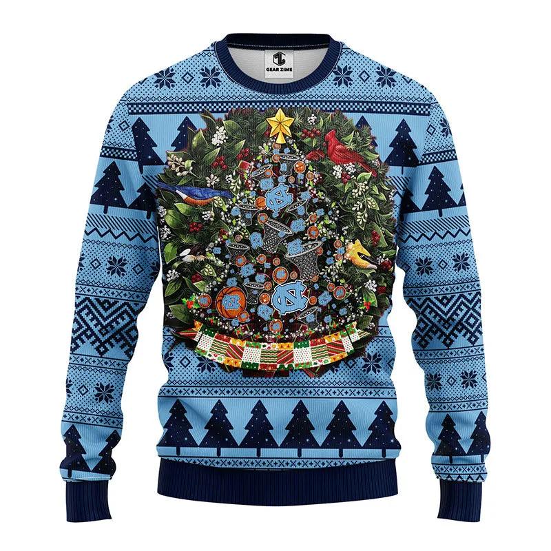 North Carolina Tar Heels Tree Ball Ugly Christmas Sweater, NCAA Christmas Sweater Moonbestprint