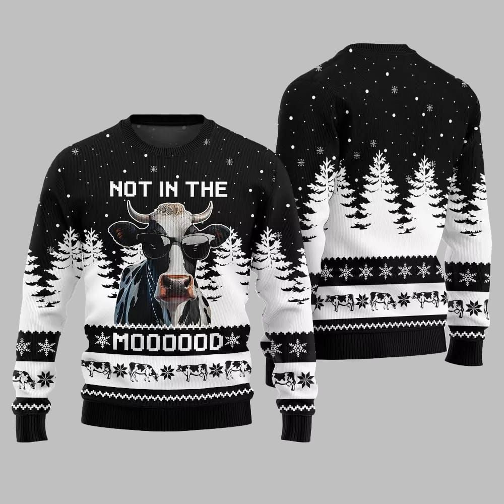 Not In The Mood Cow Ugly Sweater Christmas 2026 - Moonbestprint