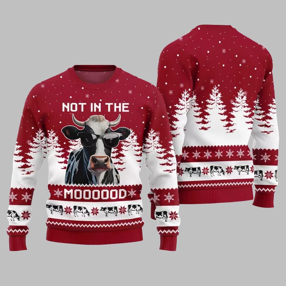 Not In The Mood Cow Ugly Sweater Christmas 2026 - Moonbestprint