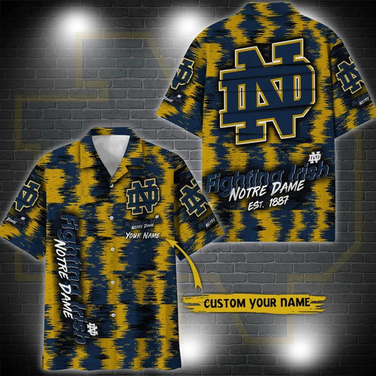 Notre Dame Fighting Irish Aloha Hawaiian Shirt Custom Your Name, NCAA Hawaiian Shirt Moonbestprint