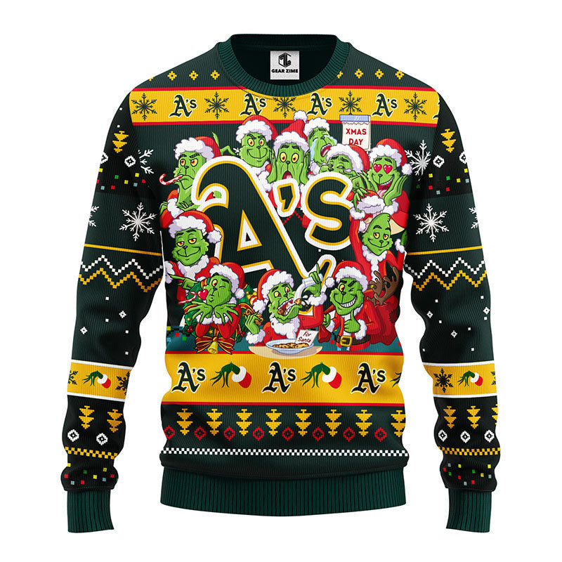 Oakland Athletics 12 Grinch Xmas Day Ugly Christmas Sweater Moonbestprint