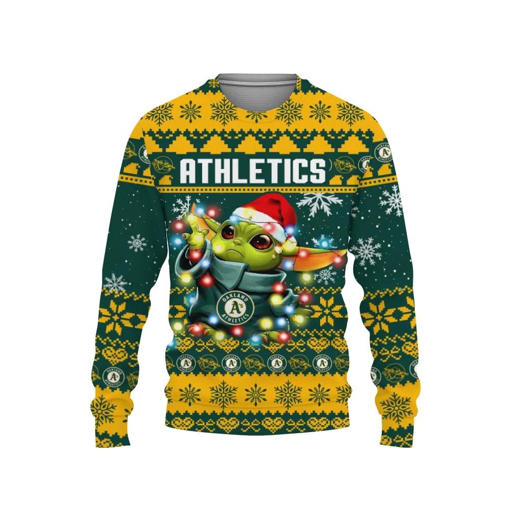 Oakland Athletics Baby Yoda Star Wars Ugly Christmas Sweater, MLB Christmas Sweater Moonbestprint