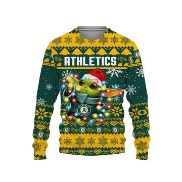 Oakland Athletics Baby Yoda Star Wars Ugly Christmas Sweater, MLB Christmas Sweater Moonbestprint