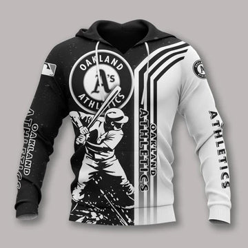 Oakland Athletics Black And White All Over Print Hoodie 2, MLB Hoodie Moonbestprint