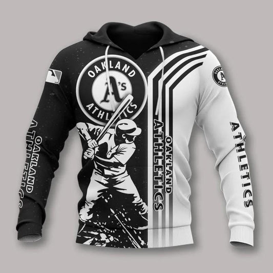 Oakland Athletics Black And White All Over Print Hoodie 2, MLB Hoodie Moonbestprint