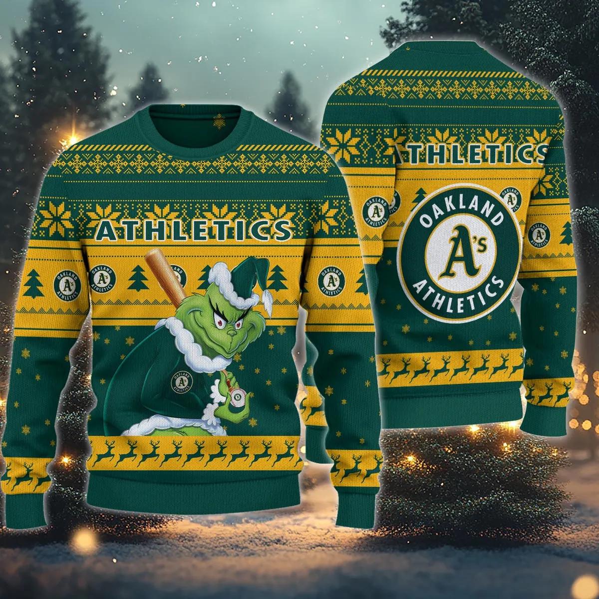 Oakland Athletics Grinch Stolen Ugly Christmas Sweater, MLB Christmas Sweater Moonbestprint