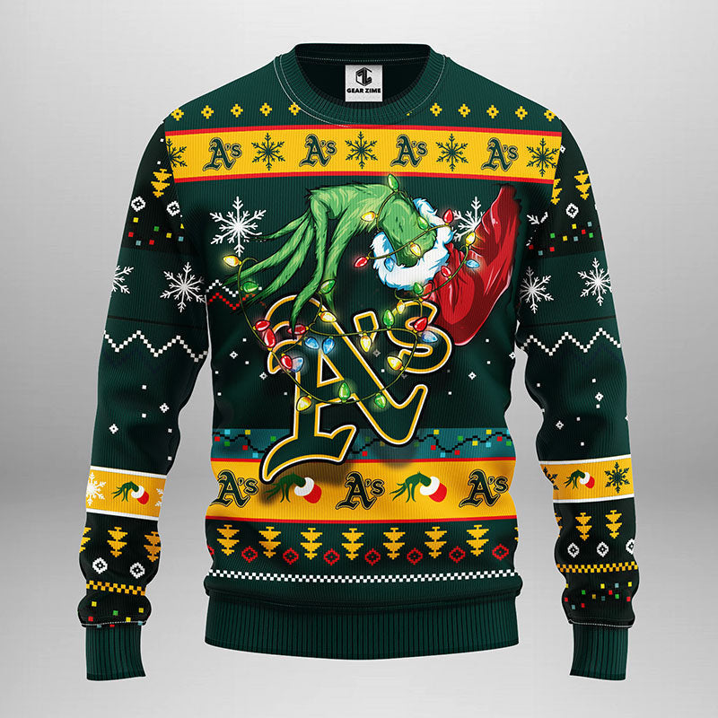 Oakland Athletics Grinch Ugly Christmas Sweater Moonbestprint