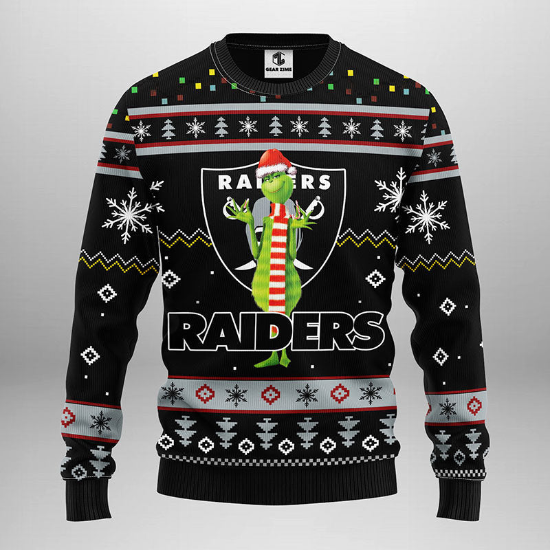 Oakland Raiders Funny Grinch Ugly Christmas Sweater Moonbestprint