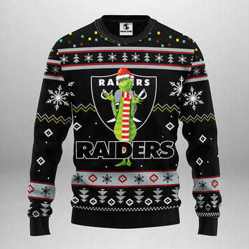 Oakland Raiders Funny Grinch Ugly Christmas Sweater Moonbestprint