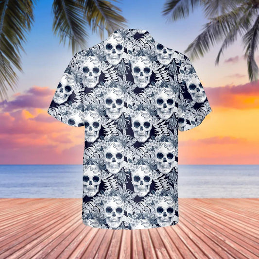 Ocean Vibe Floral Skull Hawaiian Shirt, Hawaiian Button Up Shirt, Tropical Shirts For Men Moonbestprint