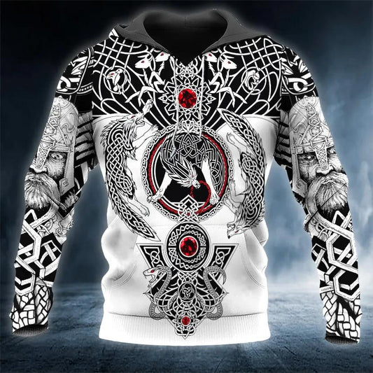 Odin Yinyang Werewolves Viking Compass Tattoo 3D Hoodie Moonbestprint