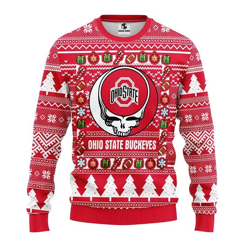 Ohio State Buckeyes Grateful Dead Ugly Christmas Sweater, NCAA Christmas Sweater Moonbestprint