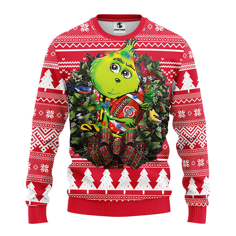 Ohio State Buckeyes Grinch Hug Ugly Christmas Sweater Moonbestprint