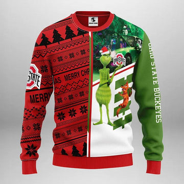 Ohio State Buckeyes Grinch & Scooby-doo Ugly Christmas Sweater, NCAA Christmas Sweater Moonbestprint