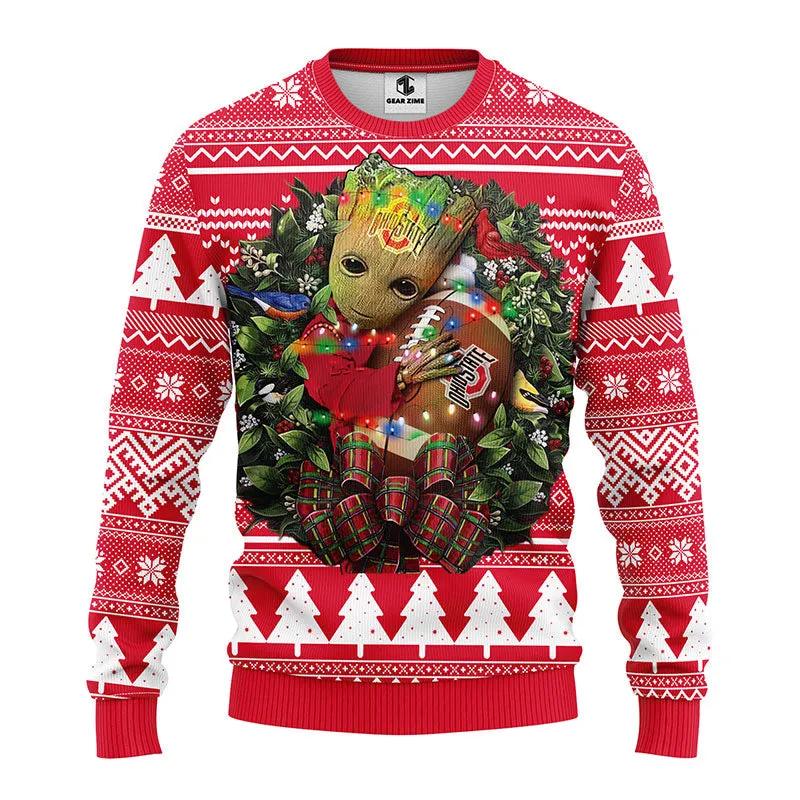 Ohio State Buckeyes Groot Hug Ugly Christmas Sweater, NCAA Christmas Sweater Moonbestprint