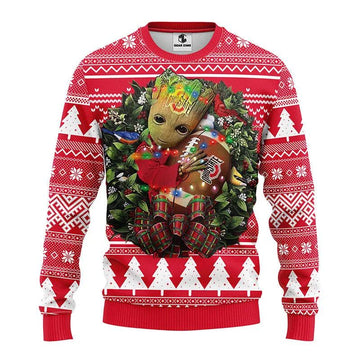 Ohio State Buckeyes Groot Hug Ugly Christmas Sweater, NCAA Christmas Sweater Moonbestprint