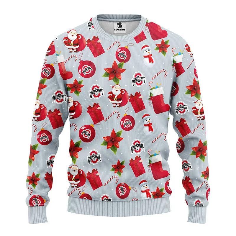 Ohio State Buckeyes Santa Claus Snowman Ugly Christmas Sweater, NCAA Christmas Sweater Moonbestprint