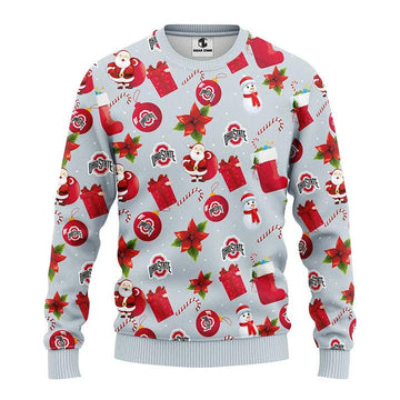 Ohio State Buckeyes Santa Claus Snowman Ugly Christmas Sweater, NCAA Christmas Sweater Moonbestprint