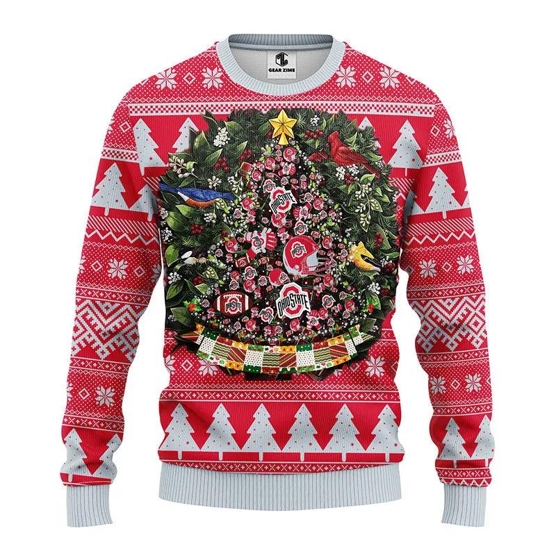 Ohio State Buckeyes Tree Ugly Christmas Sweater, NCAA Christmas Sweater Moonbestprint