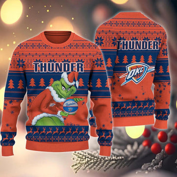 Oklahoma City Thunder Grinch Stolen Ugly Christmas Sweater, NBA Chritsmas Sweater Moonbestprint